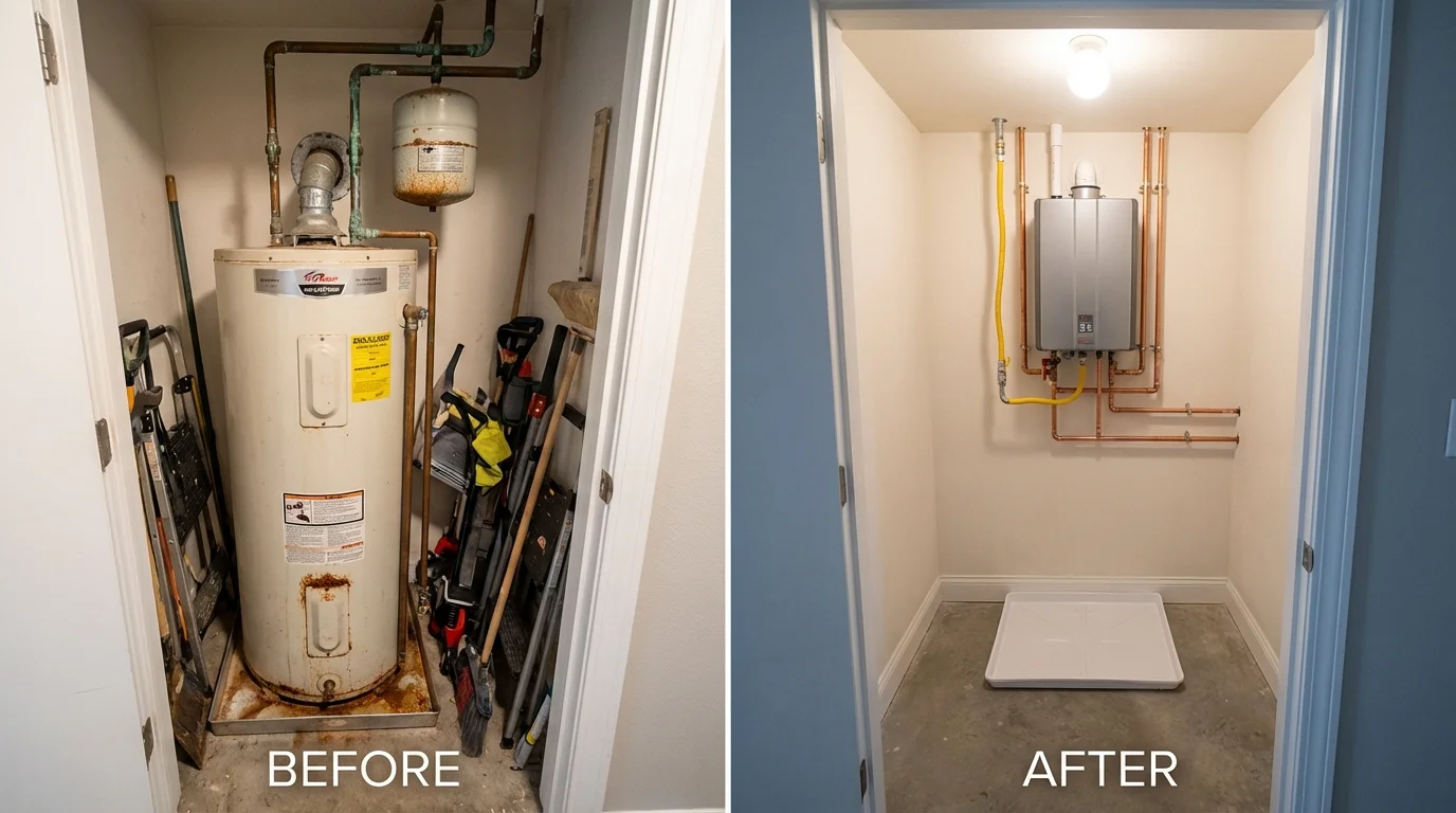 Tank water heater versus wall-mounted tankless unit comparison for Bridport, VT homeowners